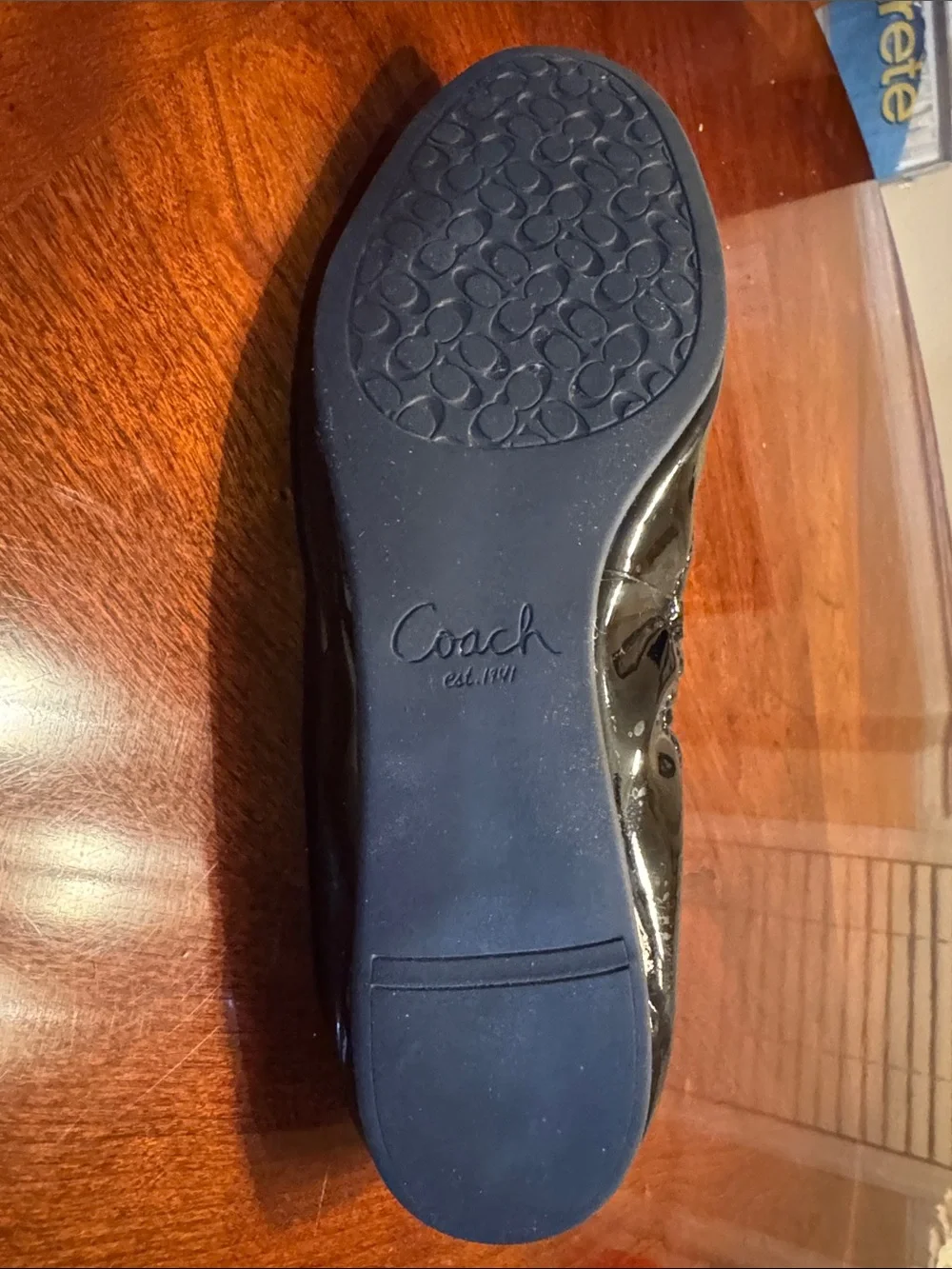 Coach Black Patent Leather Ballet Flat with Decorative Bow Trim